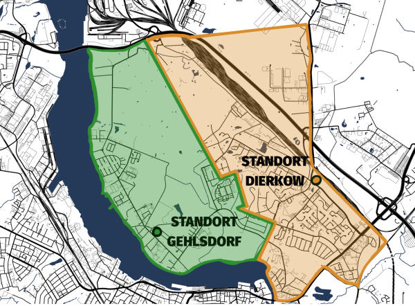 Einsatzbereiche der Einsatzabteilungen Gehlsdorf und Dierkow/Toitenwinkel