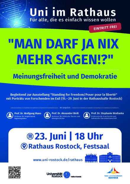 Veranstaltungsplakat „Uni im Rathaus: Meinungsfreiheit und Demokratie“ am 23. Juni 2026