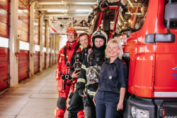 (v.l.n.r.) Andre Frühauf, David Weiß, Philipp, Ziemer, Jana Bielefeldt, Brandschutz- und Rettungsamt: Mit Sicherheit für Rostock!