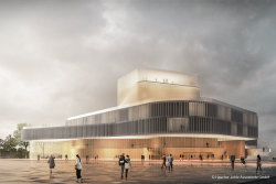 Siegentwurf der Hascher Jehle Assoziierte GmbH Berlin im Theaterneubau-Wettbewerb: Ansicht von der Langen Straße