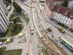 Baustelle am Werftdreieck (Bauzustand am 29. Juli 2026, Luftbild) Baustelle am Werftdreieck (Bauzustand am 29. Juli 2026, Luftbild)