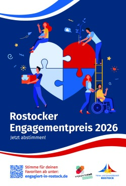 Plakat „Rostocker Engagementpreis 2026 – Jetzt abstimmen!“ 