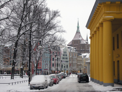 Blick von der Schwaanschen Straße auf die Marienkirche
