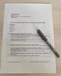 Formular „Widerspruch gegen Datenübermittlung nach dem Bundesmeldegesetz“ 