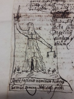 Zeichnung der römischen Göttin Justitia 