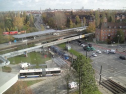 Luftbild Kreuzung Holbeinplatz mit S-Bahn und Straßenbahn Anbindung