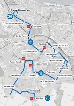 Karte der Linienführung der Linie 26 ab 13. Oktober 2025