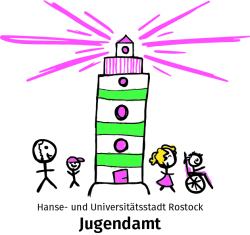 Logo Jugendamt Rostock - Leuchtturm mit Kindern