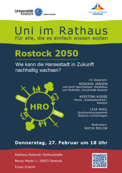 Plakat "Rostock 2050" zur Veranstaltung "Uni im Rathaus" am 27. Februar 2025.