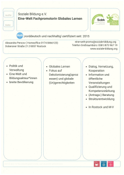 Steckbrief Soziale Bildung e.V. - Fachpromotorin Globales Lernen