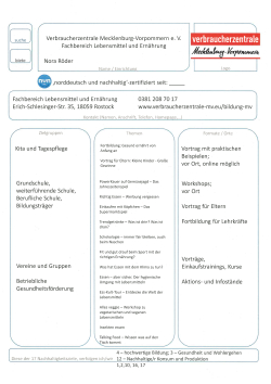 Steckbrief Verbraucherzentrale M-V_Lebensmittel, Ernährung
