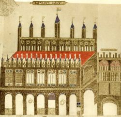 Vicke-Schorler-Rolle - Das Rathaus mit der Ratsstube: Kleinodien gotischer Baukunst und "Schaltzentrale" hansischer Macht. Vicke Schorler hielt das Bauwerk, detailliert wie kein anderer, im Bild fest. Keine 150 Jahre später musste der Rathausanbau, von einem Unwetter schwer in Mitleidenschaft gezogen, der heute zu bewundernden barocken Variante weichen.