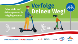 Plakat, fahre mit dem Scooter nicht auf Gehwegen oder Fußgängerzonen