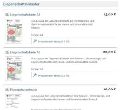 Screenshot des Onlineshops des Katasteramtes der Hanse- und Universitätsstadt Rostock Screenshot des Onlineshops des Katasteramtes der Hanse- und Universitätsstadt Rostock
