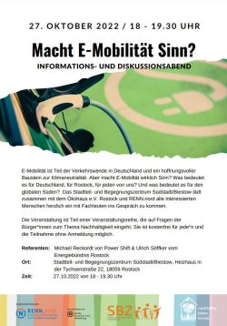 Plakatmotiv  zur Veranstaltung  "Macht E-Mobilität Sinn?"