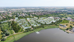 Modellhafte Darstellung des zukünftigen WarnowQuartiers. Einzelne Baufelder werden nach Konzepten vergeben.