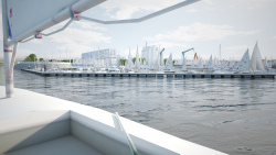 Visualisierung des möglichen Olympia-Hafens: Blick von See
