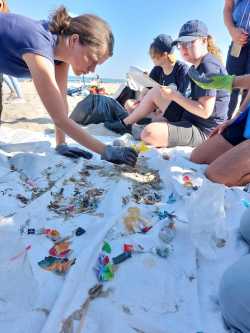 Beim Protokollieren des Mülls am Warnemünder Strand.